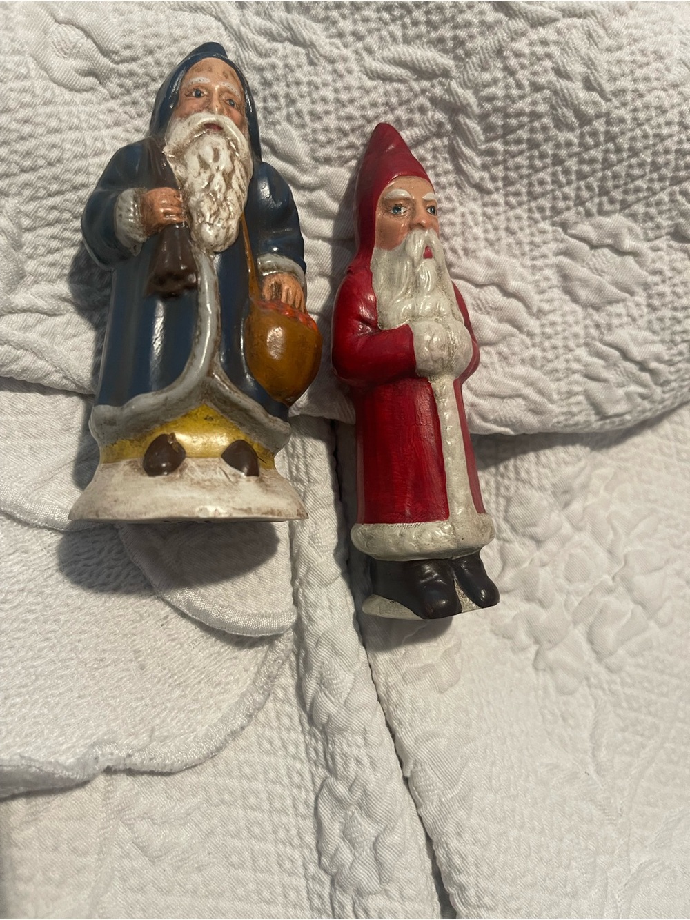 Hand-Painted Holiday Santa Figurines Set - Red and Blue Richardson ‘89 - ‘91